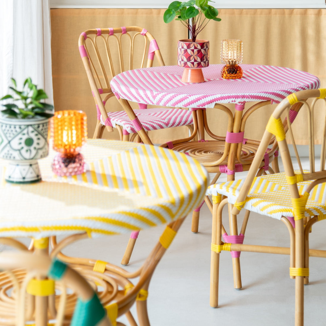Dining Table Rattan Yellow/White J-Line