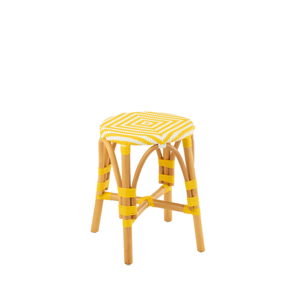 Outdoor Stool Geo Round Rattan Yellow/White J-Line