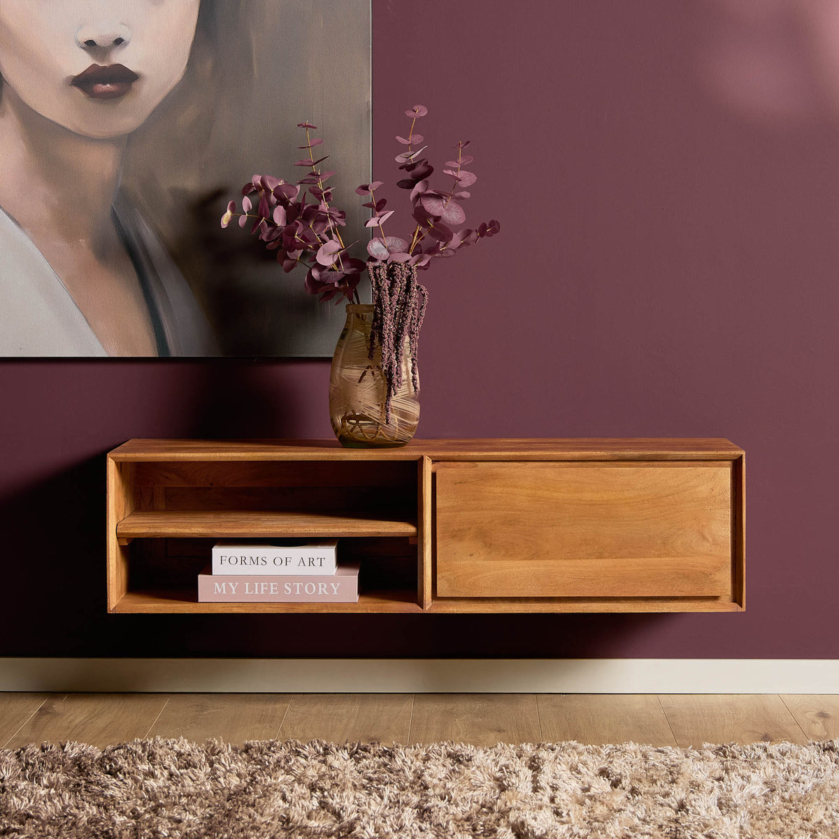 Floating TV Stand Ambiance Natural Mango Wood 120cm Starfurn