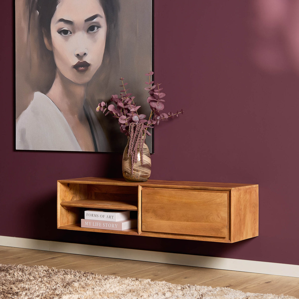 Floating TV Stand Ambiance Natural Mango Wood 120cm Starfurn