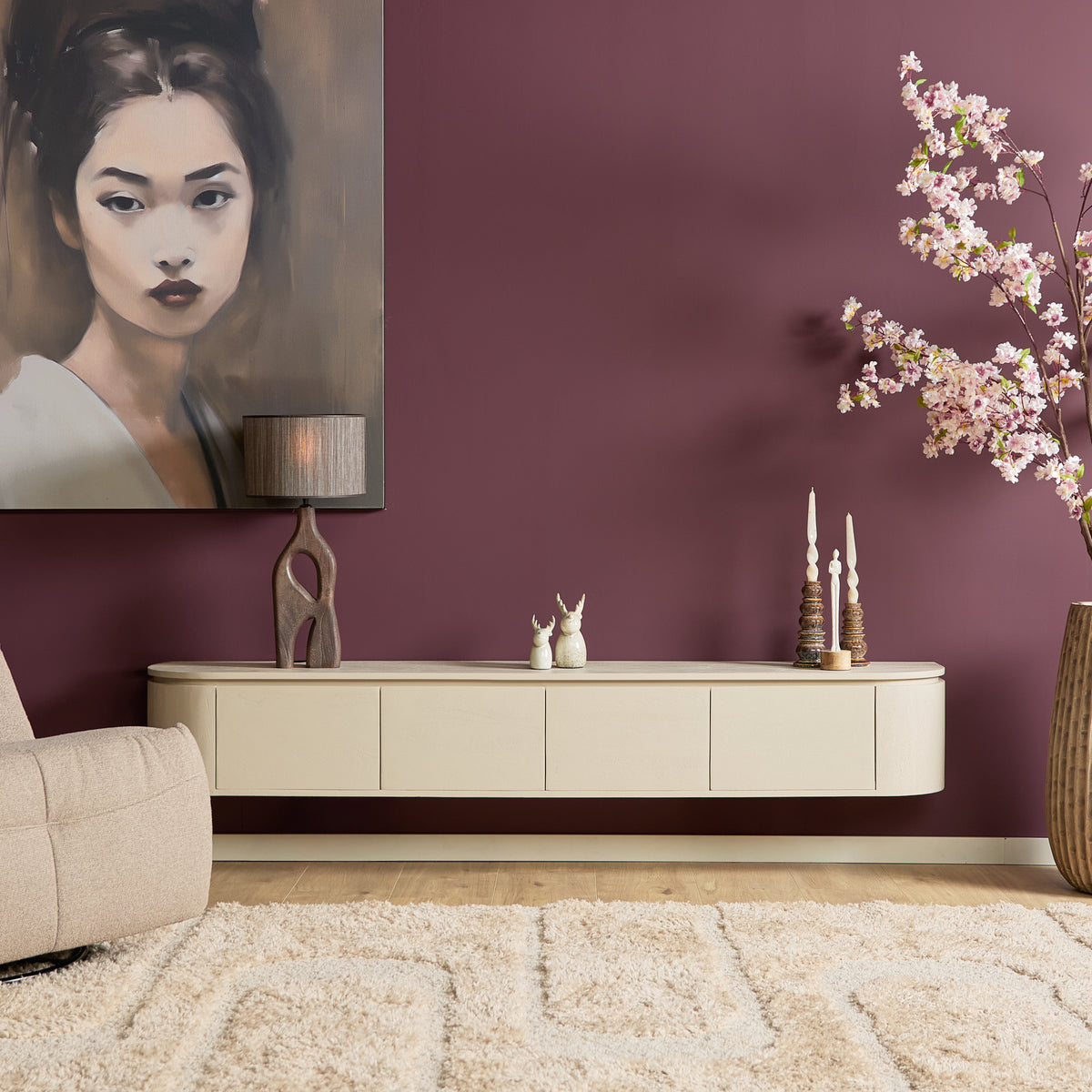 Floating TV Stand Ambiance Natural Mango Wood 120cm Starfurn