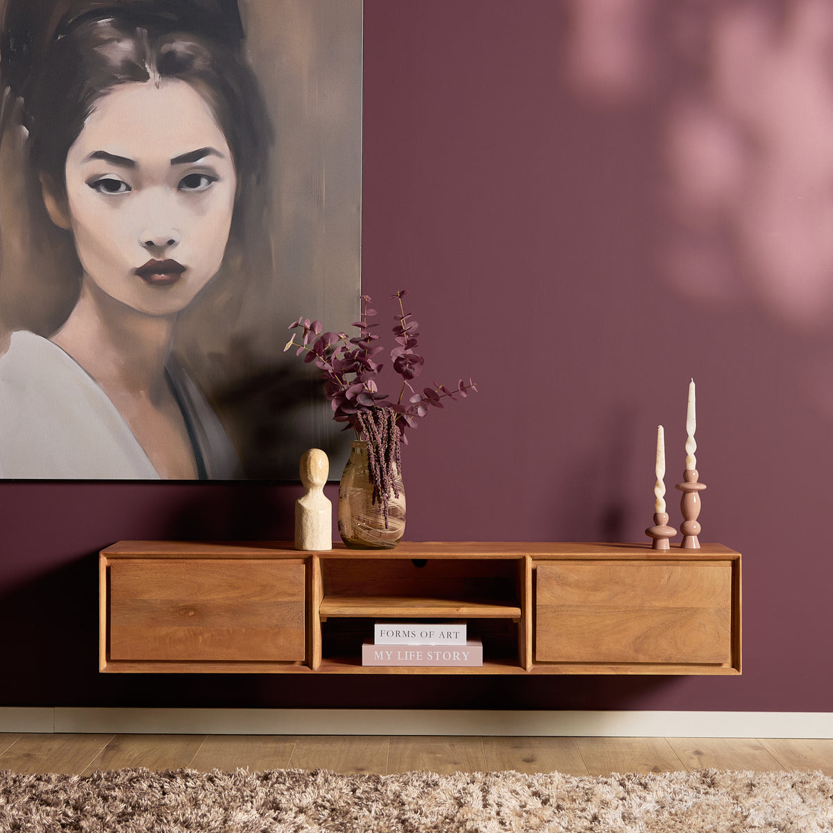 Floating TV Stand Ambiance Natural Mango Wood 120cm Starfurn