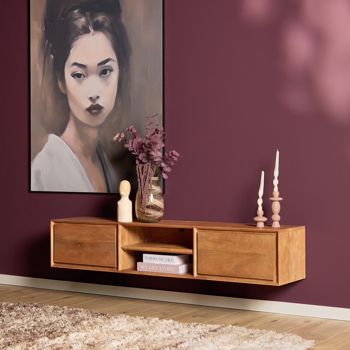 Floating TV Stand Ambiance Natural Mango Wood 120cm Starfurn