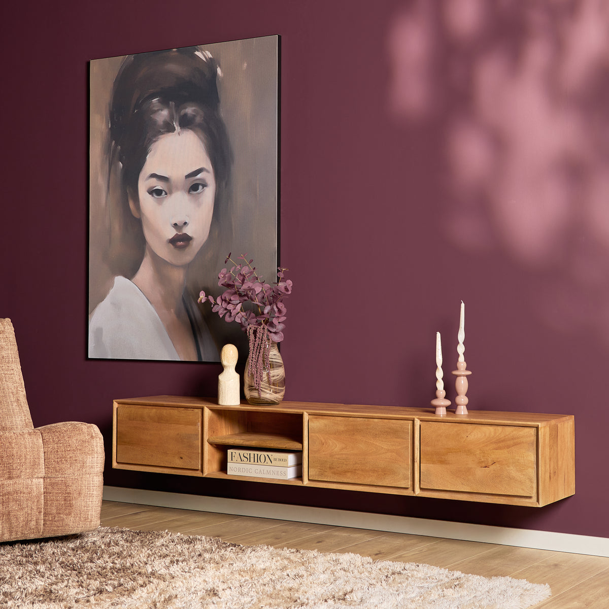 Floating TV Stand Ambiance Natural Mango Wood 120cm Starfurn