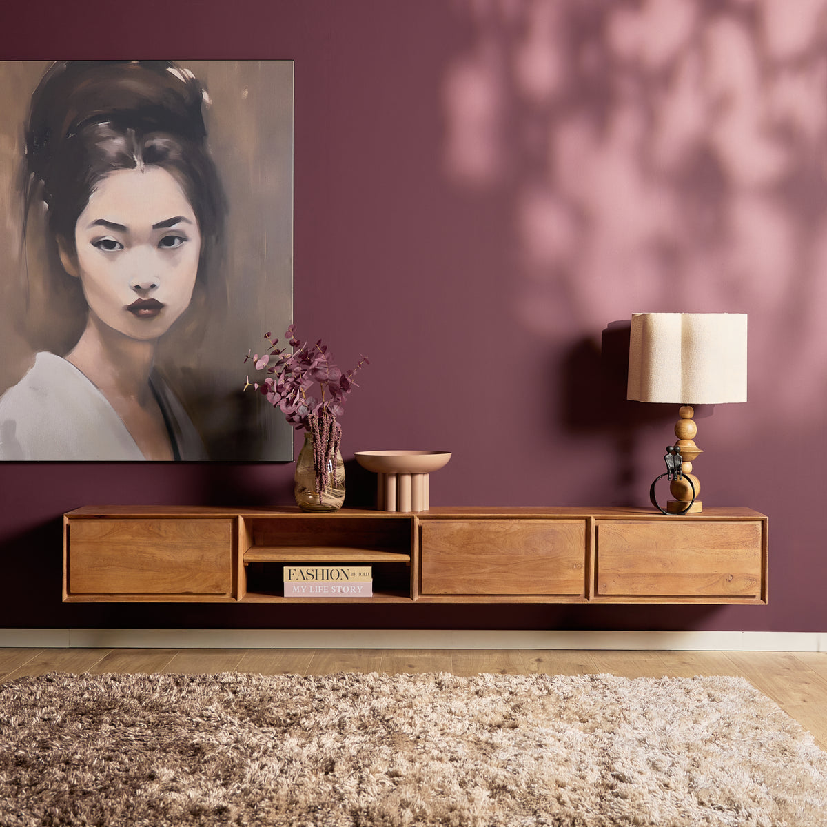 Floating TV Stand Ambiance Natural Mango Wood 120cm Starfurn