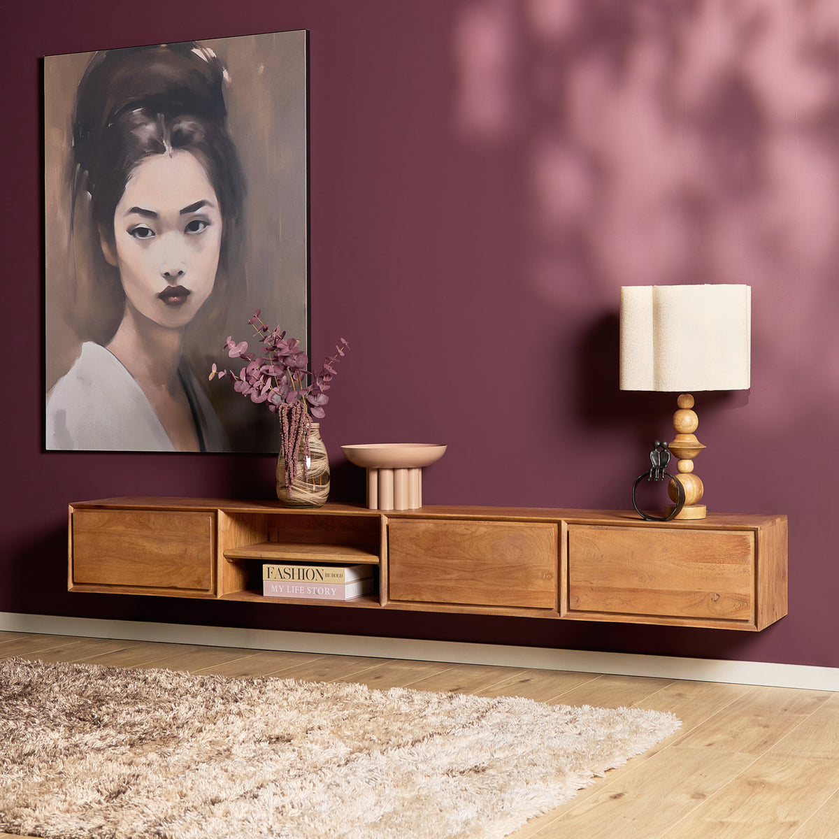 Floating TV Stand Ambiance Natural Mango Wood 120cm Starfurn
