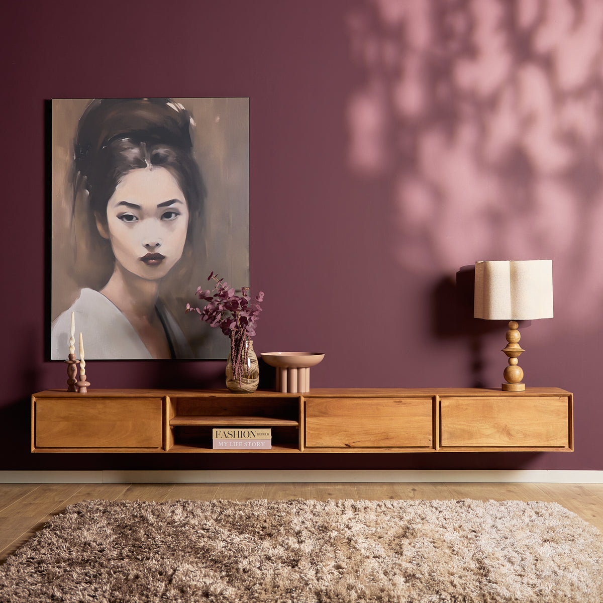 Floating TV Stand Ambiance Natural Mango Wood 120cm Starfurn