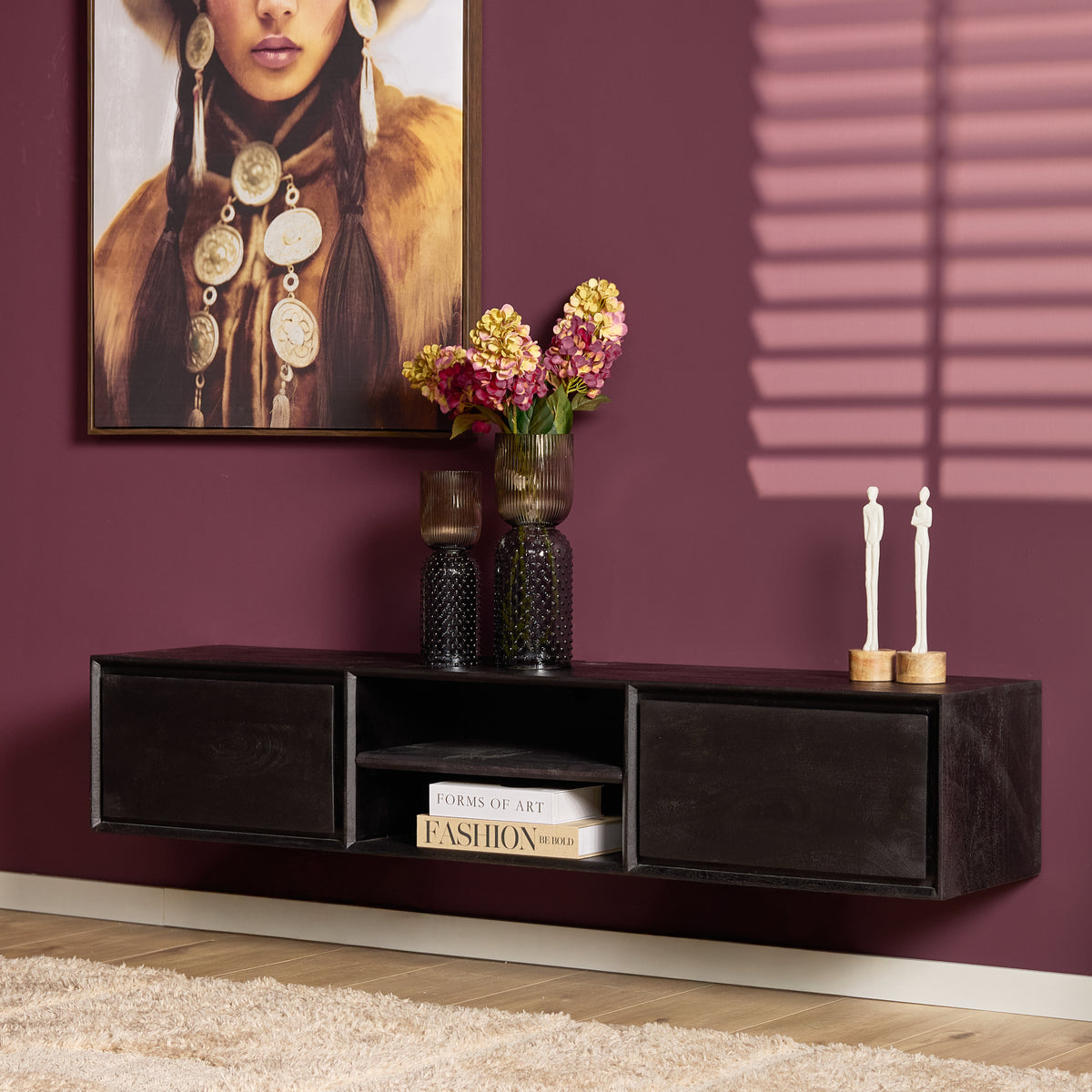 Floating TV Stand Ambiance Natural Mango Wood 120cm Starfurn