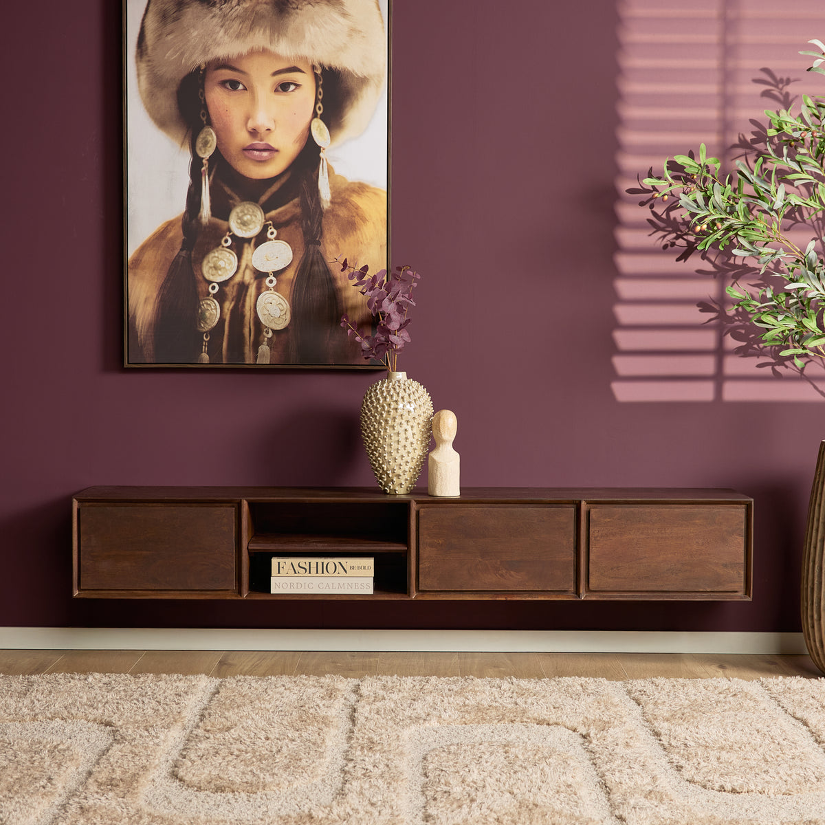 Floating TV Stand Ambiance Natural Mango Wood 120cm Starfurn
