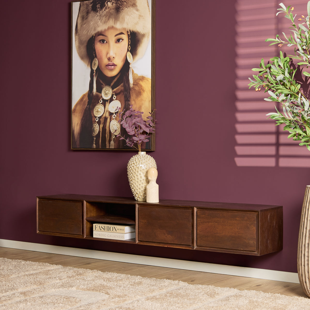 Floating TV Stand Ambiance Natural Mango Wood 120cm Starfurn