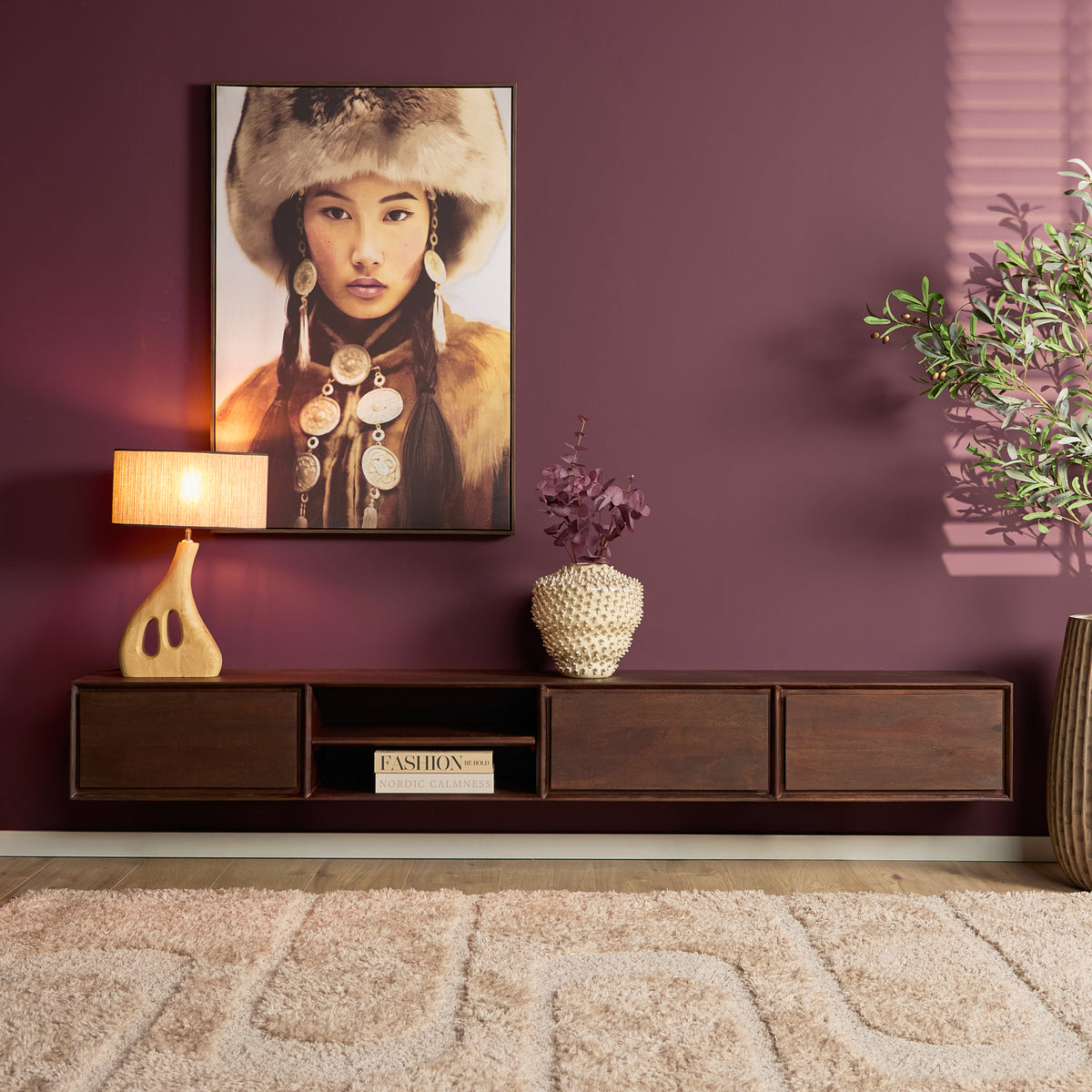 Floating TV Stand Ambiance Natural Mango Wood 120cm Starfurn
