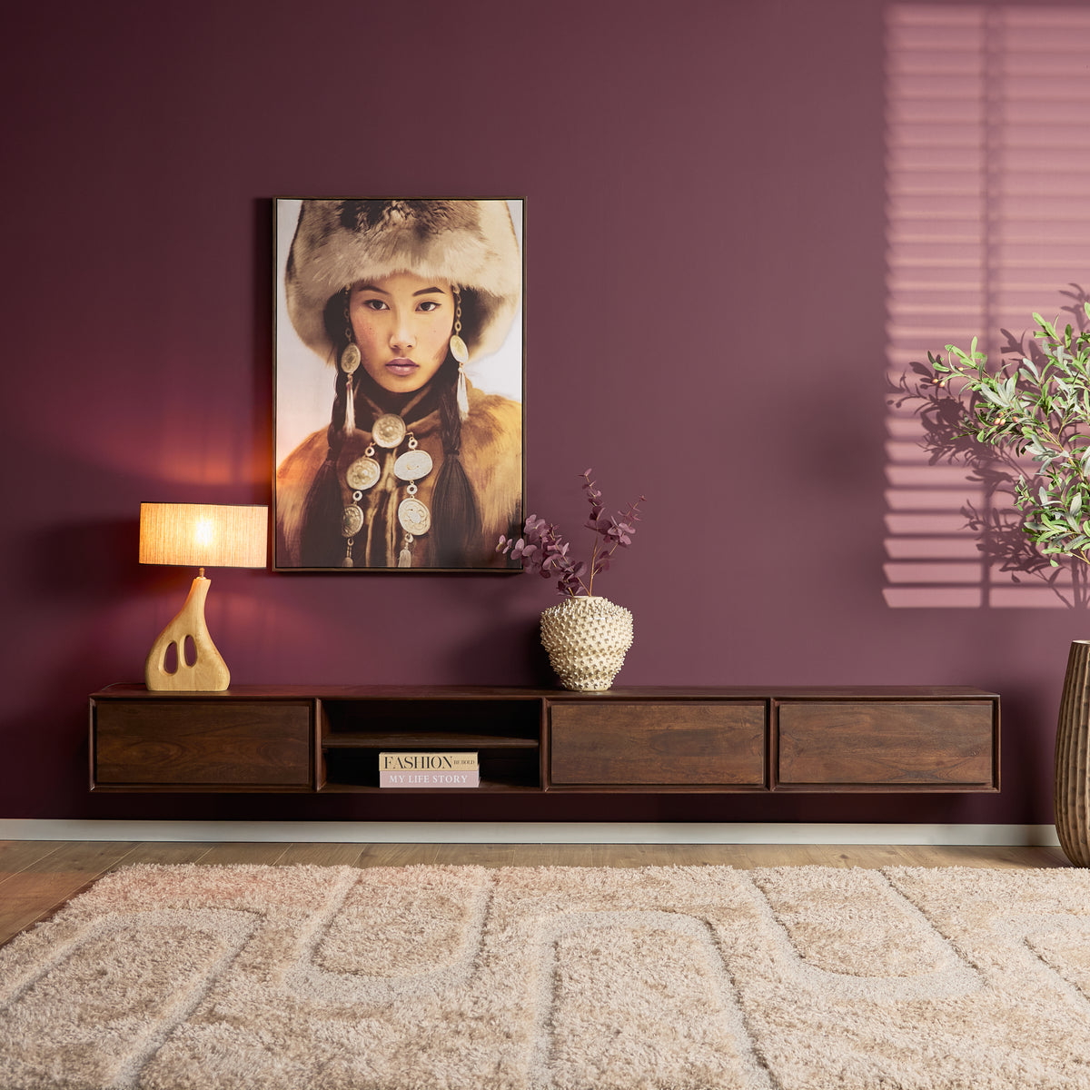 Floating TV Stand Ambiance Natural Mango Wood 120cm Starfurn