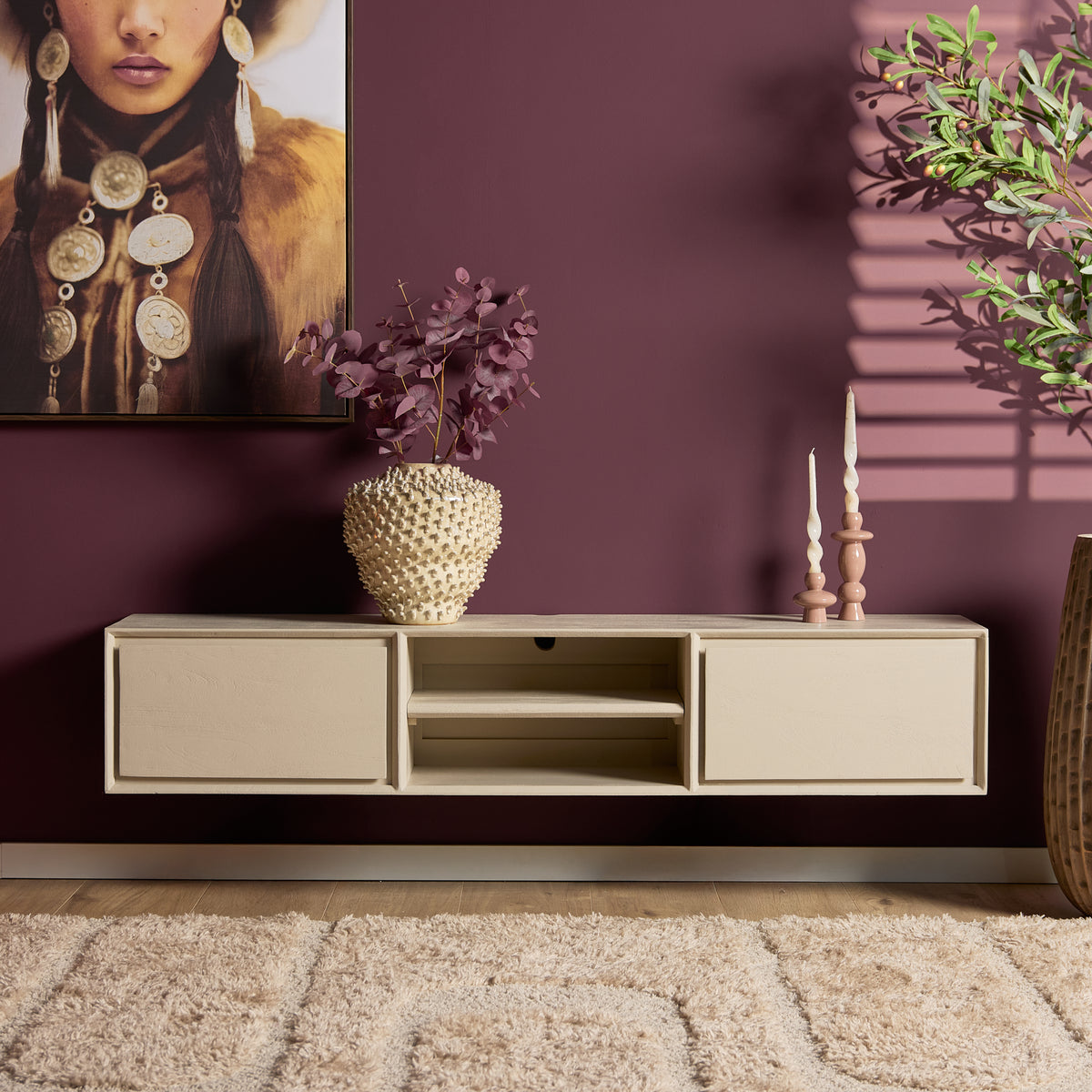 Floating TV Stand Ambiance Natural Mango Wood 120cm Starfurn
