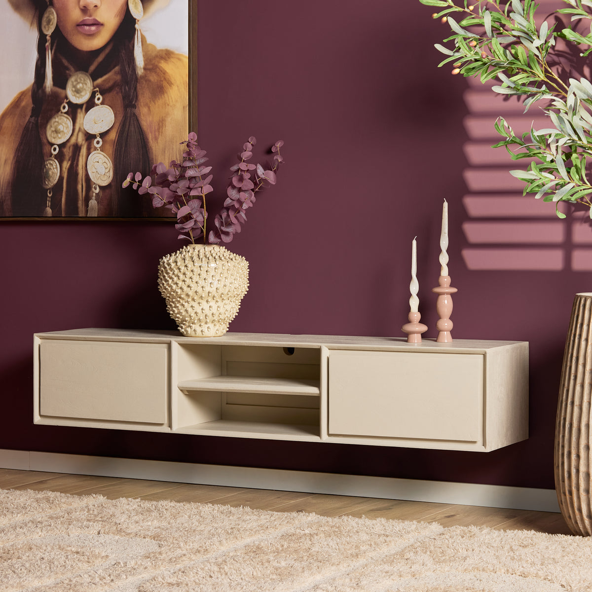 Floating TV Stand Ambiance Natural Mango Wood 120cm Starfurn