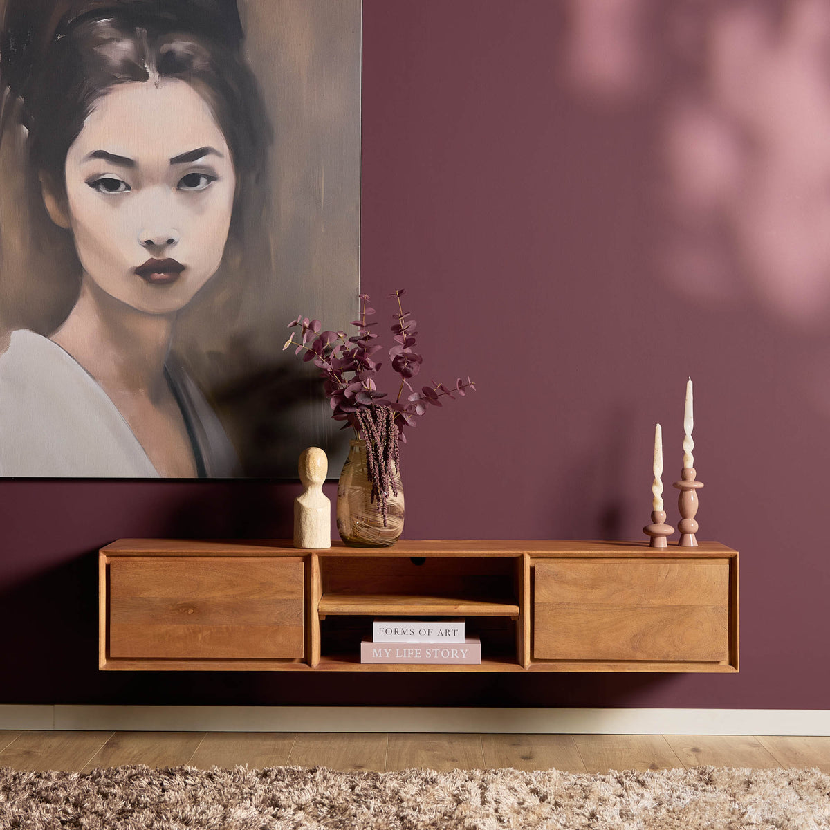 Floating TV Stand Ambiance Natural Mango Wood 160cm Starfurn