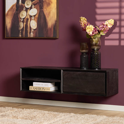 Floating TV Stand Ambiance Mango Wood Black 120cm Starfurn