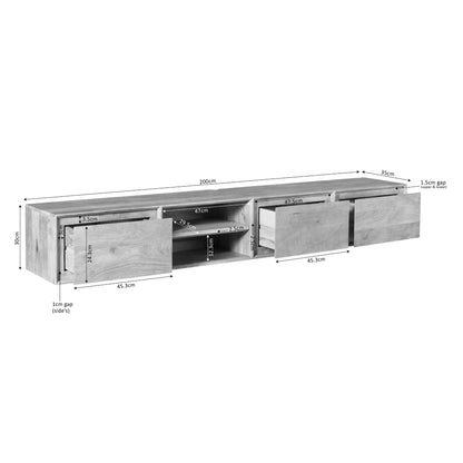 Floating TV Stand Ambiance Mango Wood Black 200cm Starfurn