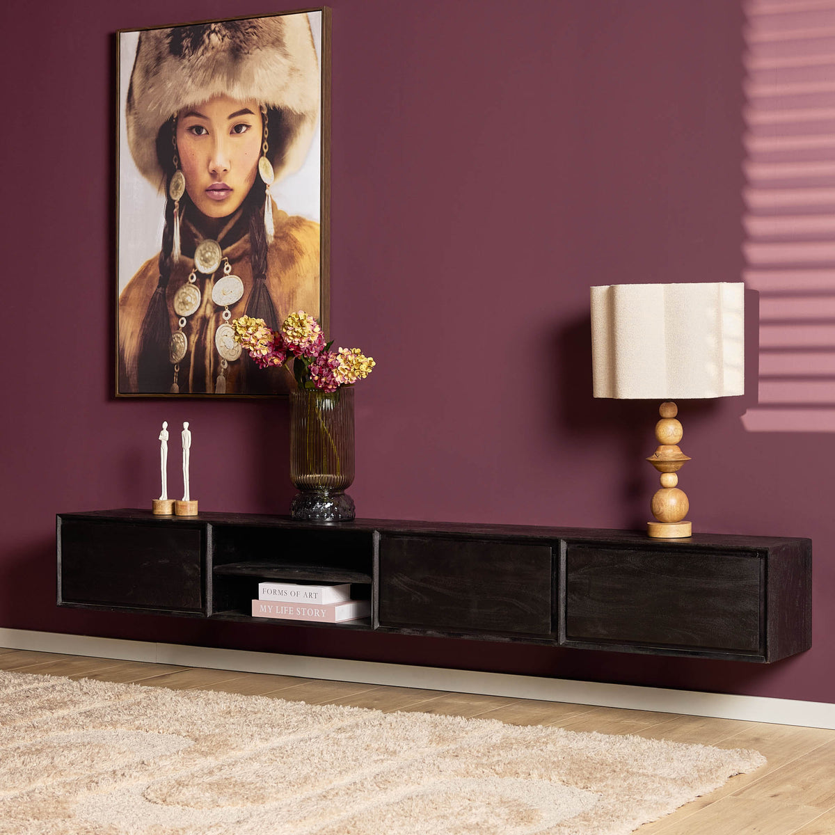 Floating TV Stand Ambiance Mango Wood Black 240cm Starfurn