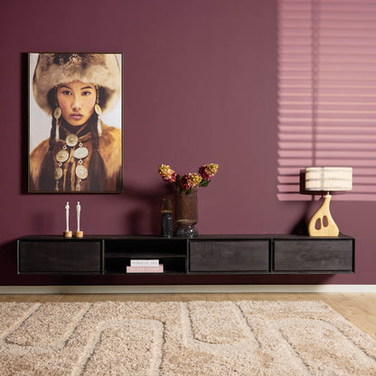 Floating TV Stand Ambiance Mango Wood Black 280cm Starfurn