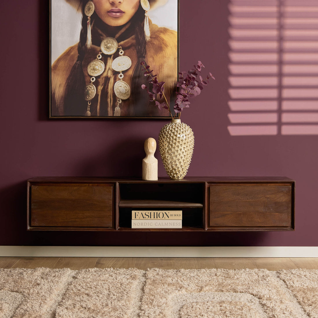 Floating TV Stand Ambiance Mango Wood Brown 160cm Starfurn