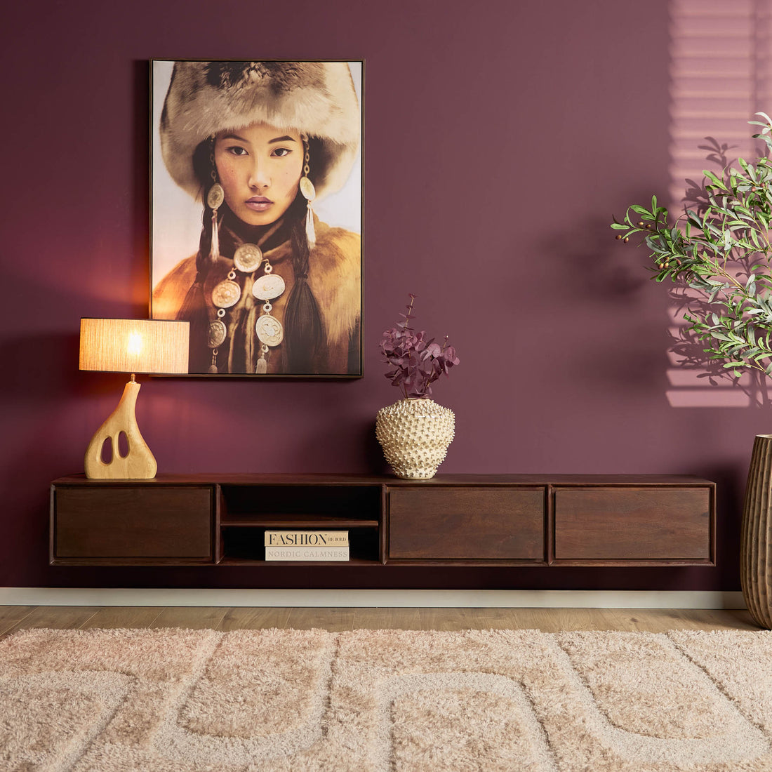 Floating TV Stand Ambiance Mango Wood Brown 240cm Starfurn