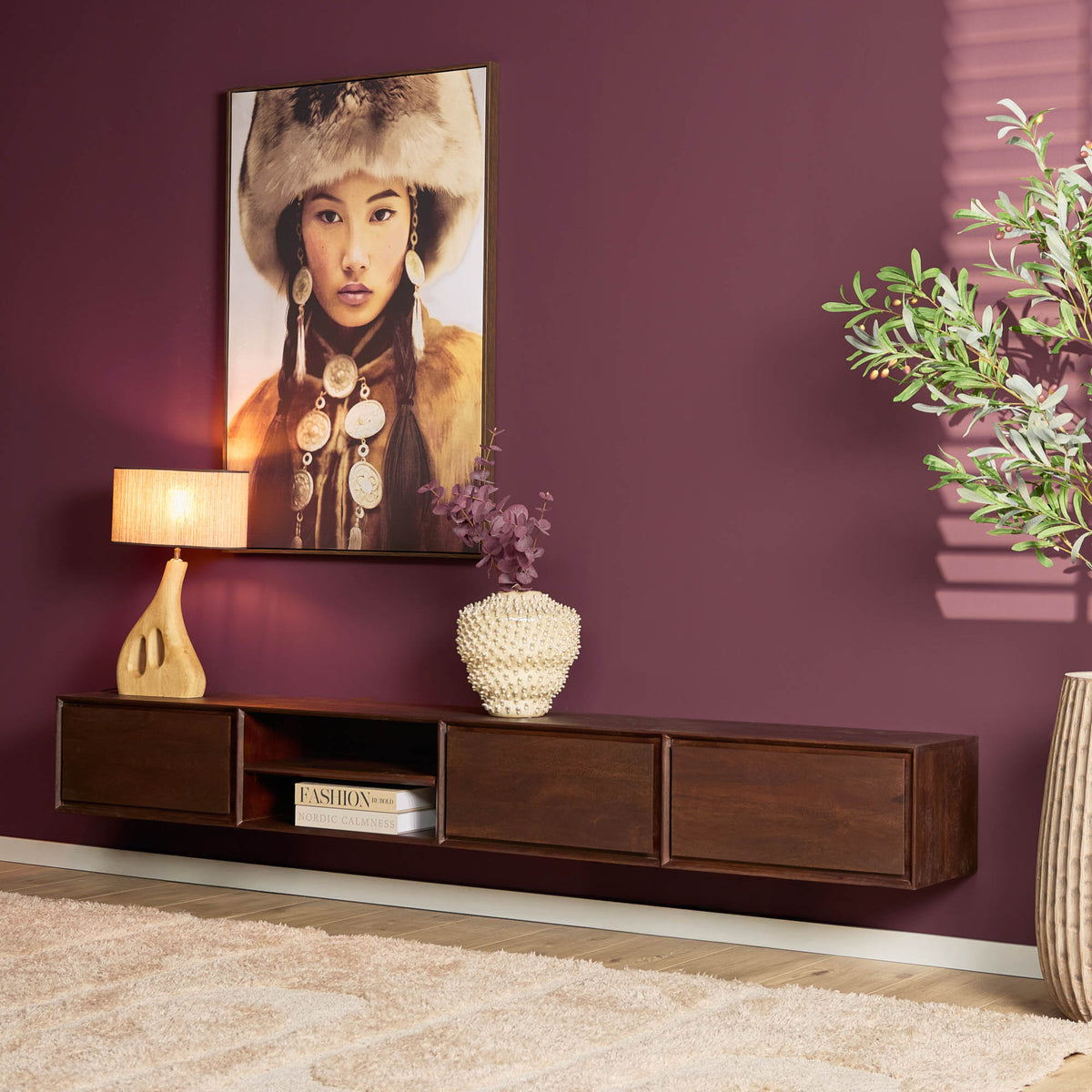 Floating TV Stand Ambiance Mango Wood Brown 240cm Starfurn