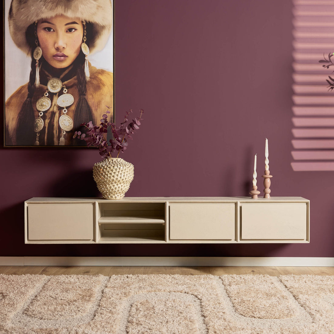 Floating TV Stand Ambiance Mango Wood Sand 200cm Starfurn