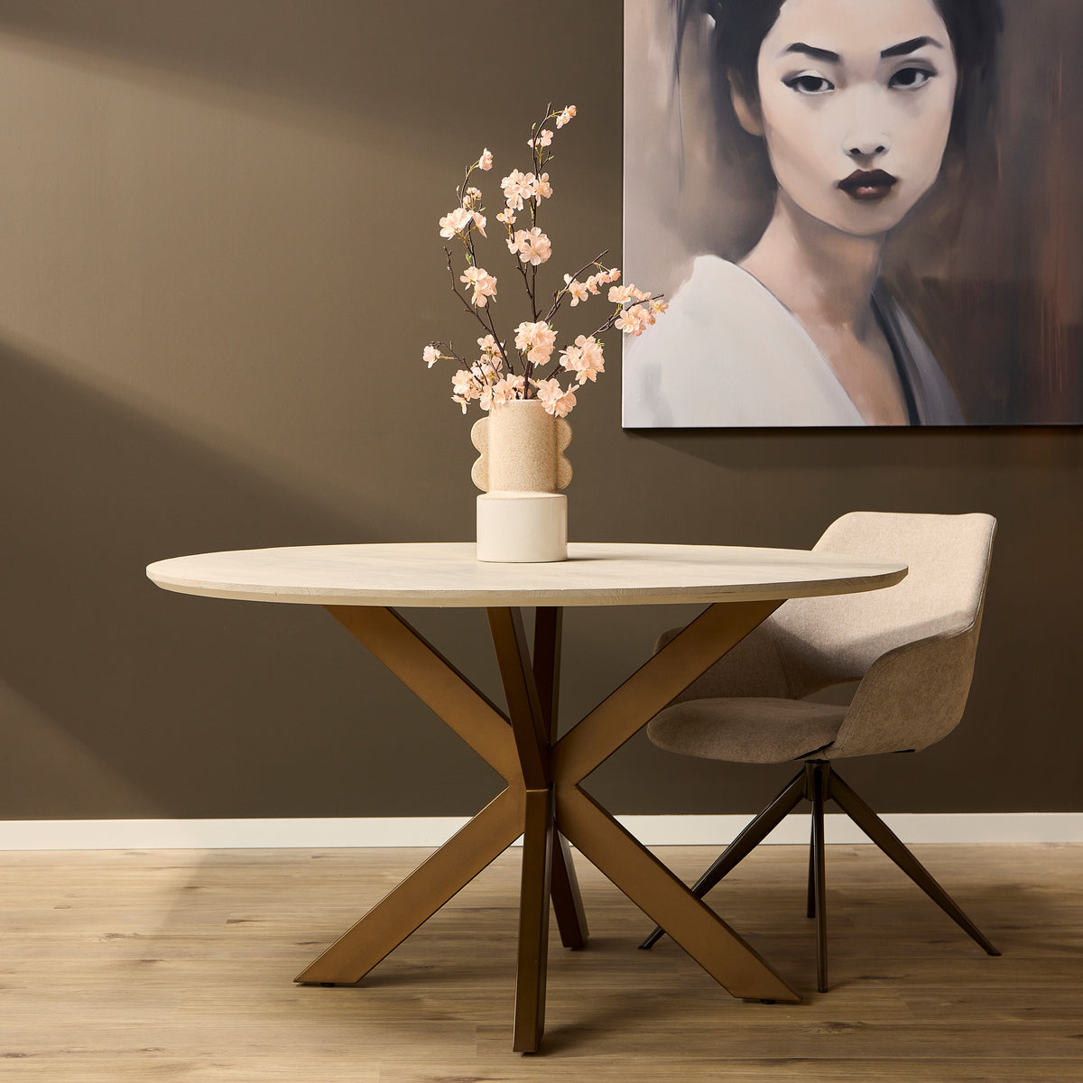 Madison Mango Wood Sand Round Dining Table 150cm Starfurn