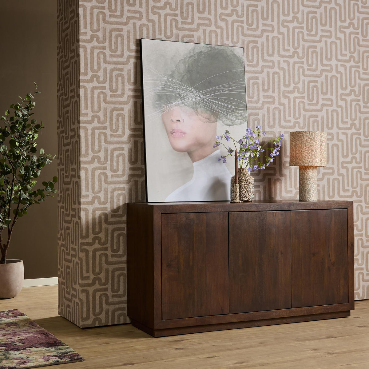 Brussels Mango Wood Sideboard Brown 3 Doors 150cm Starfurn