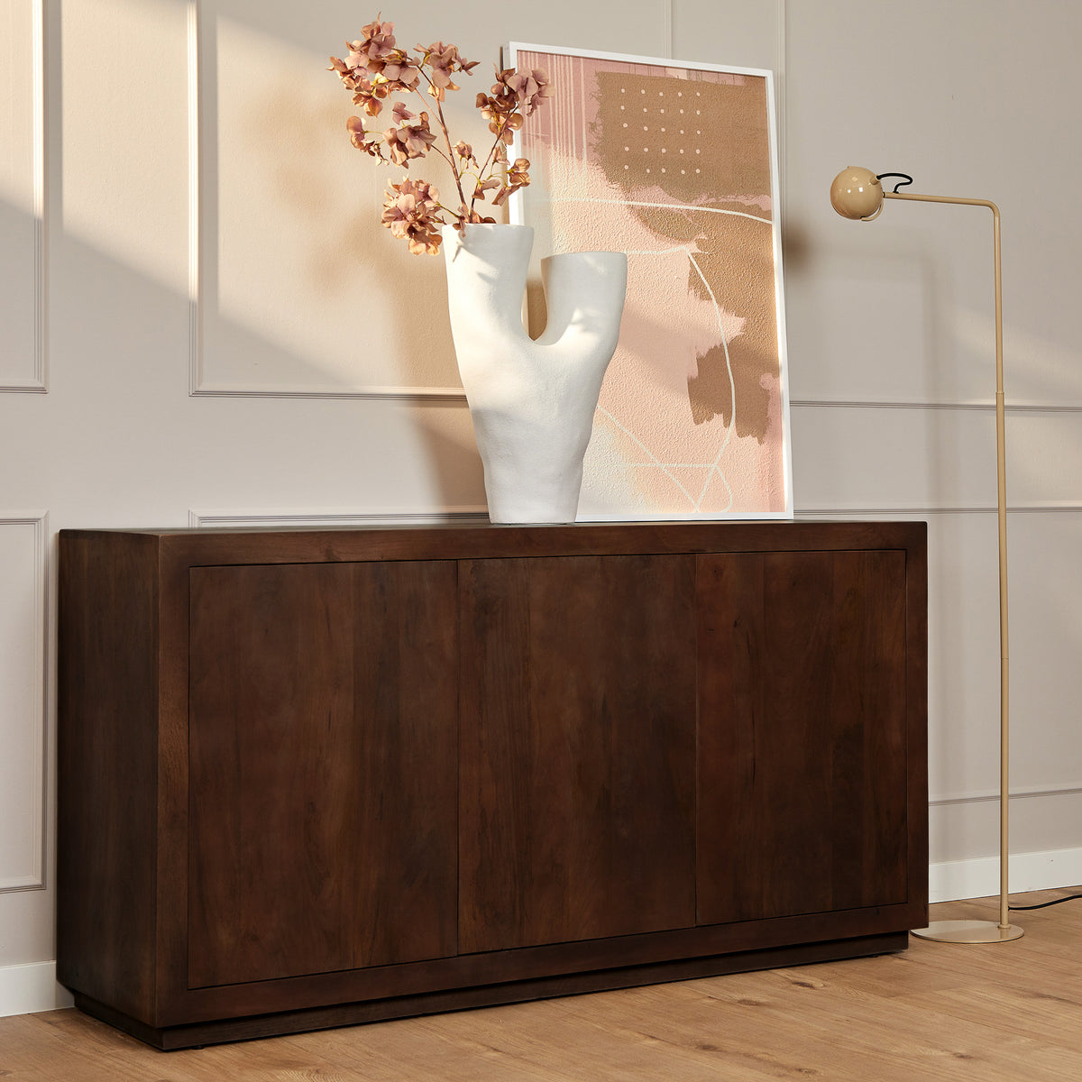Brussels Mango Wood Sideboard Brown 3 Doors 150cm Starfurn