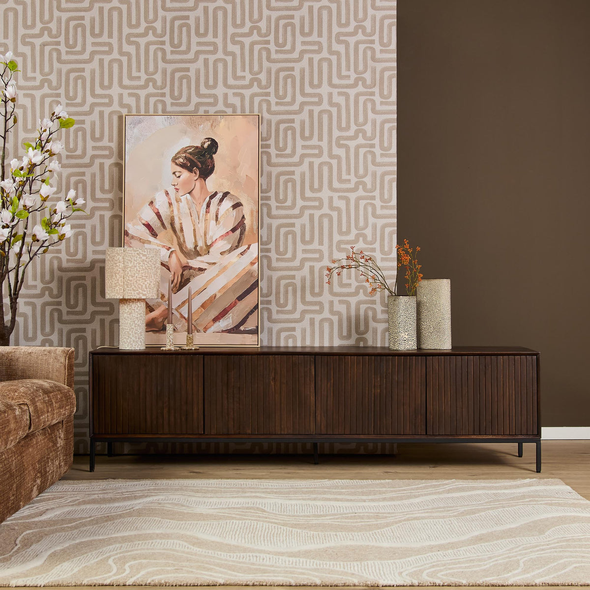 TV stand Madison Mango Wood Brown 210cm Starfurn
