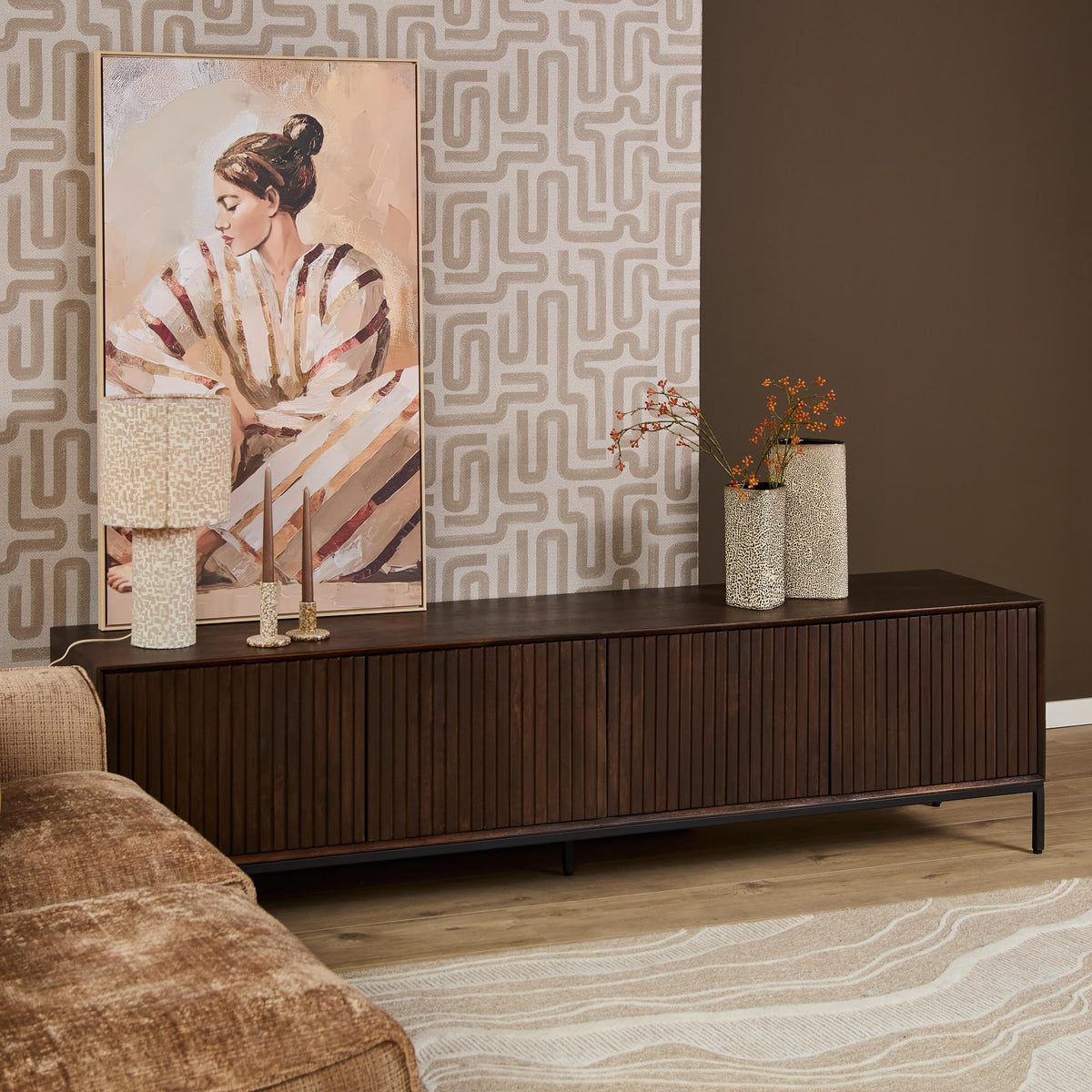 TV stand Madison Mango Wood Brown 210cm Starfurn