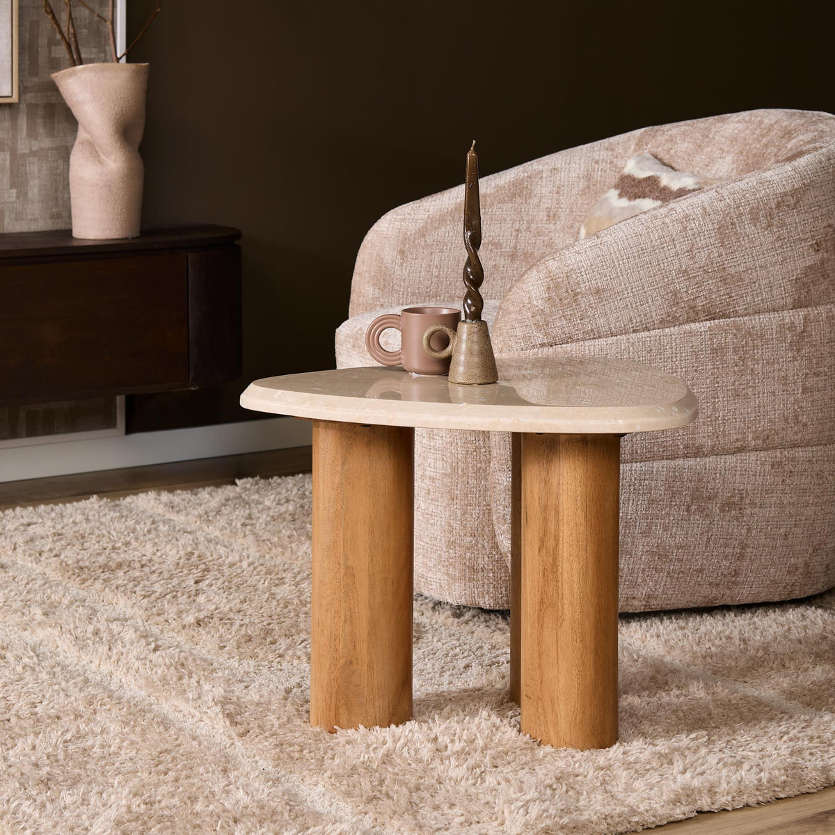 Side table Nuvé Botticino Natural Marble 60cm Starfurn
