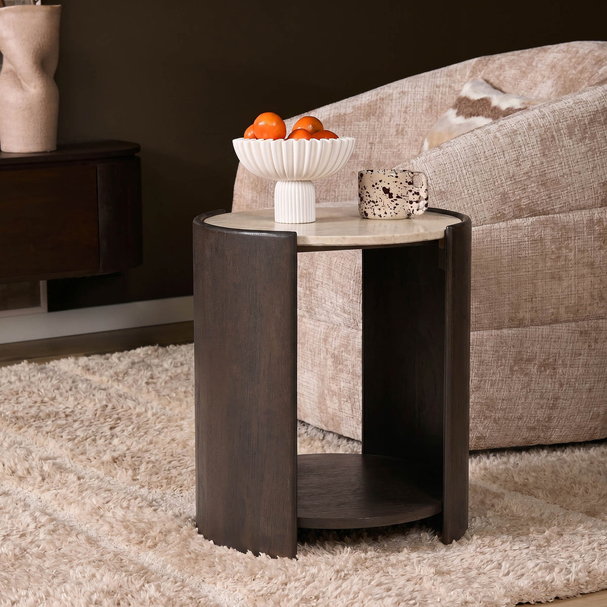 Side table Rune Botticino Marble 45cm Starfurn