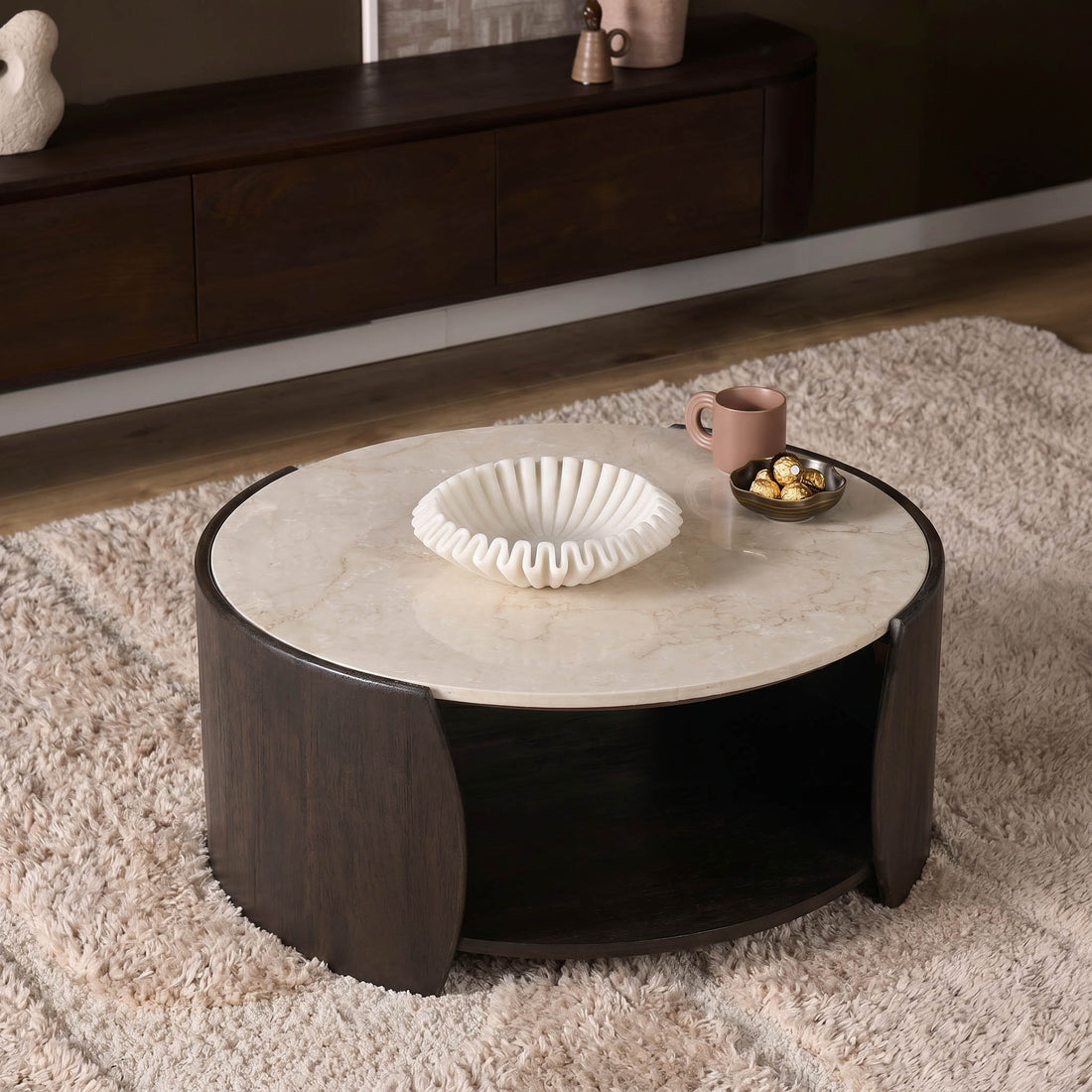 Coffee table Rune Botticino Marble 80cm Starfurn