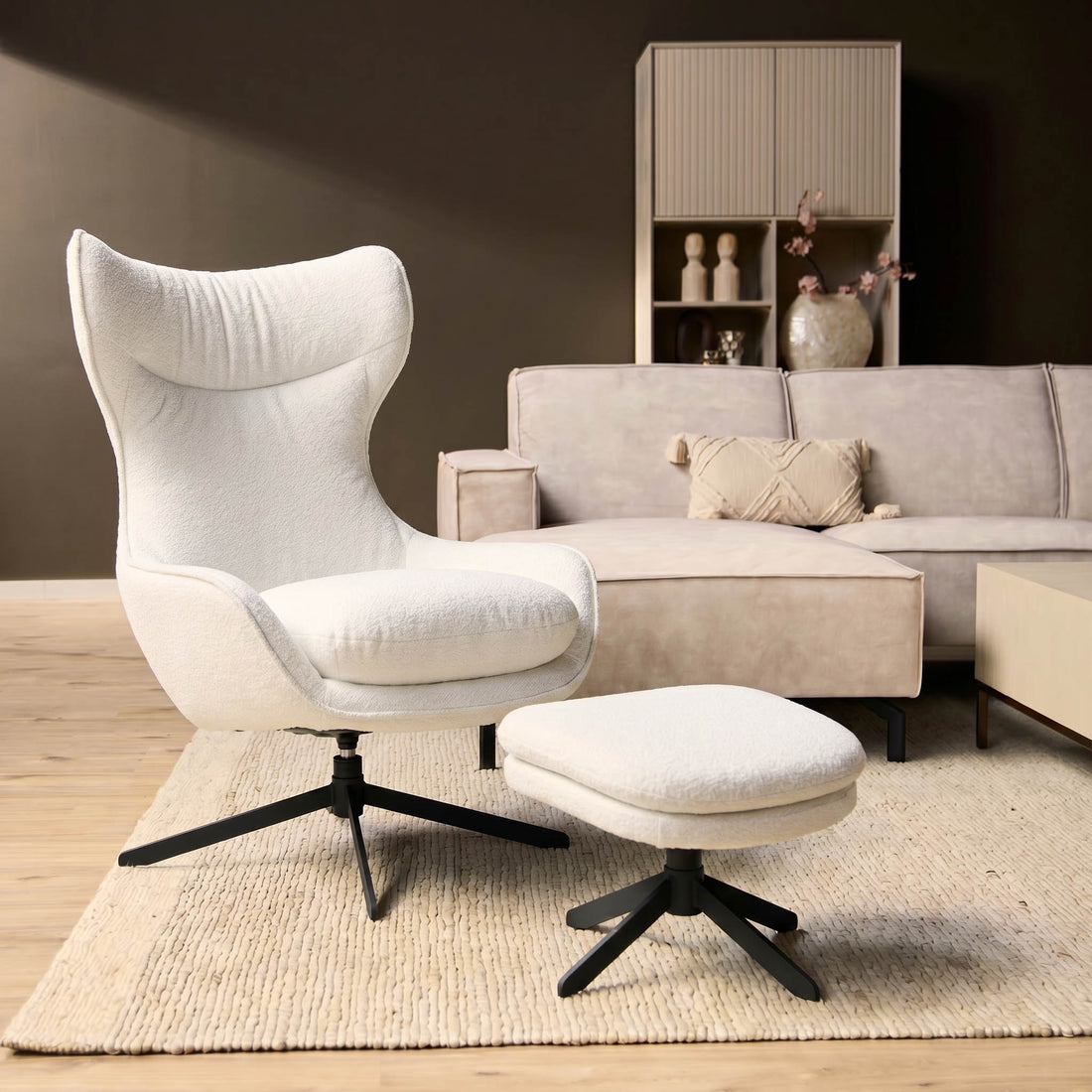 Armchair Olivia Swivel Fabric Off White Starfurn