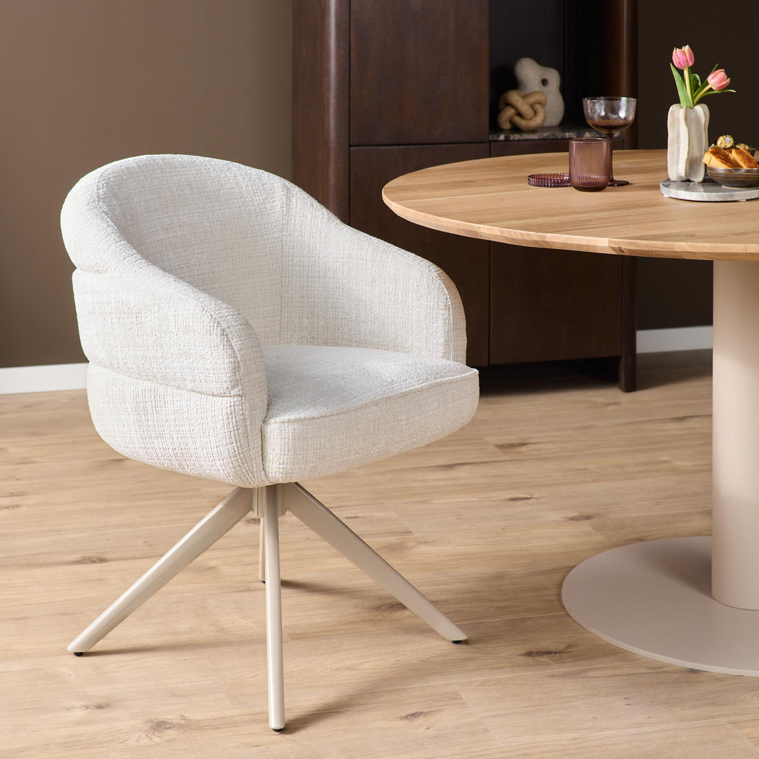 Dining Chair Bella Fabric Off White With Armrest Starfurn