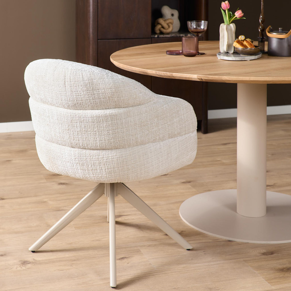 Dining Chair Bella Fabric Off White With Armrest Starfurn