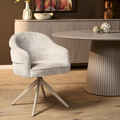 Dining Chair Bella Fabric Off White With Armrest Starfurn