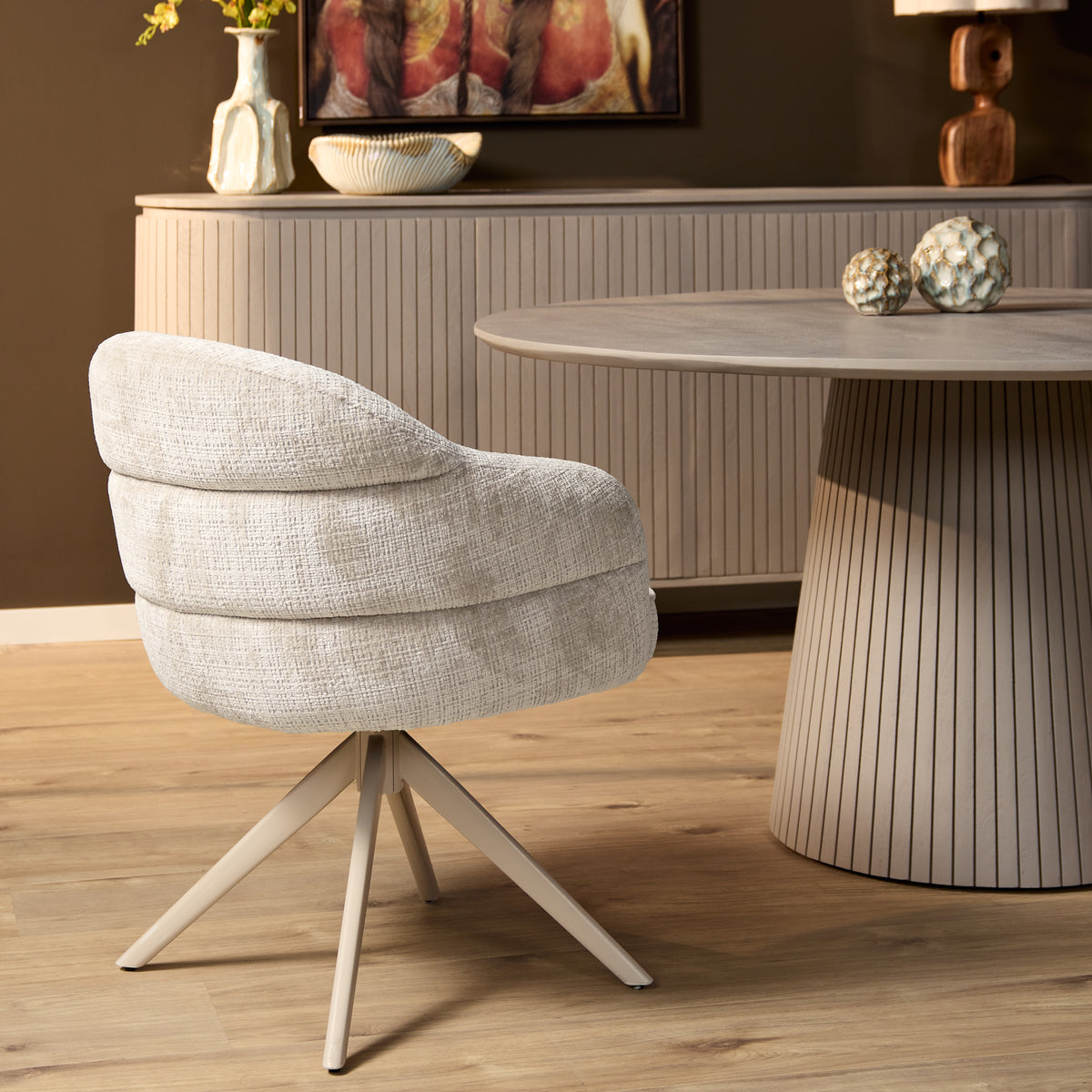 Dining Chair Bella Fabric Off White With Armrest Starfurn