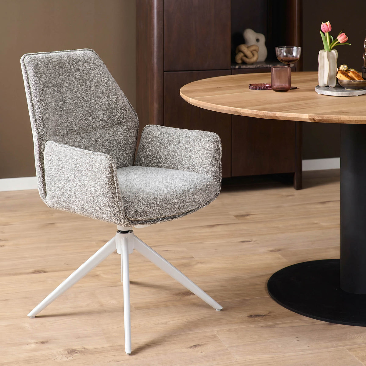 Hera Dining Chair Fabric Beige With Armrest Starfurn