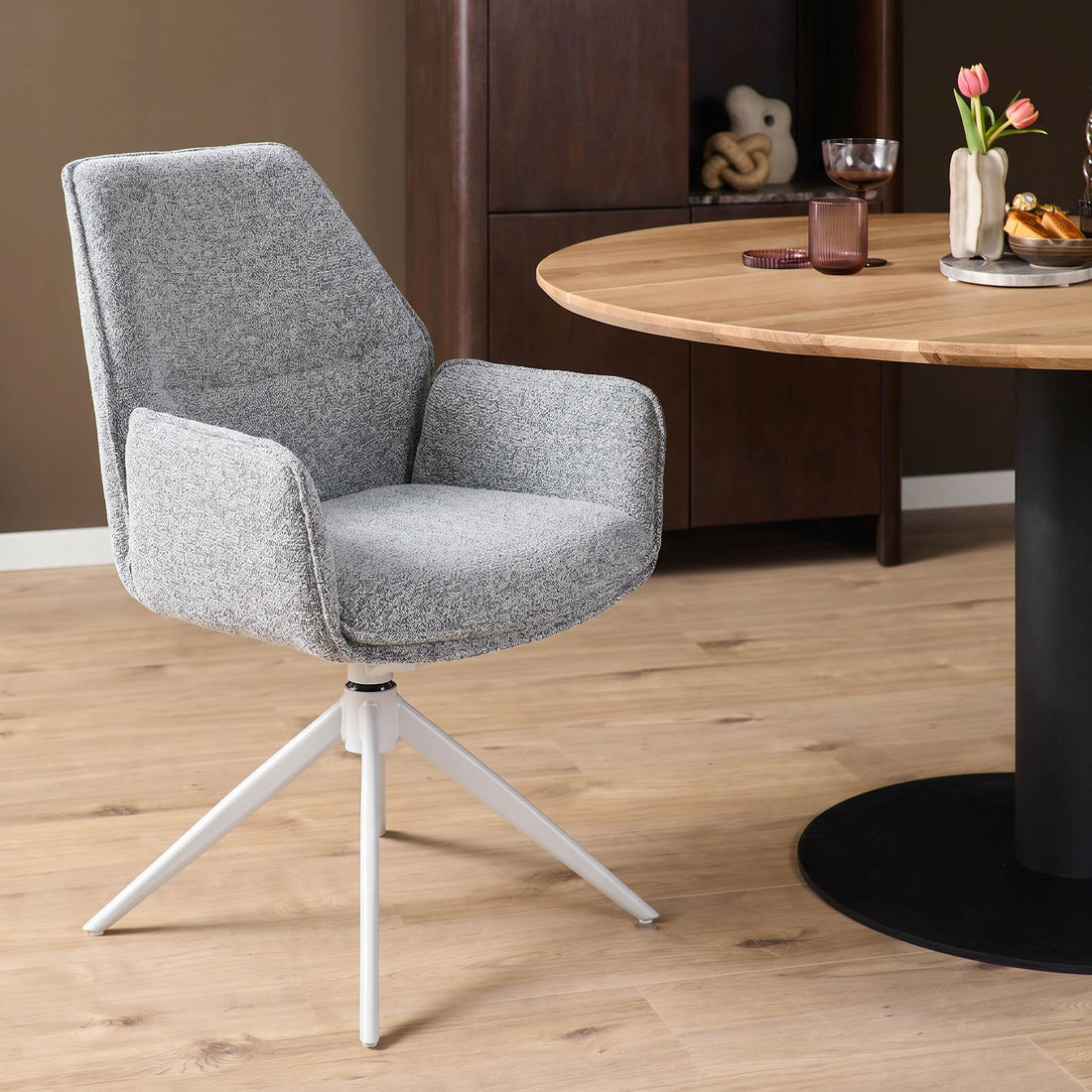 Hera Dining Chair Fabric Grey With Armrest Starfurn