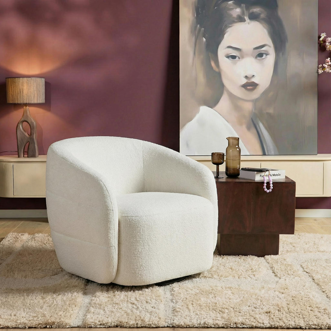Armchair Yara Swivel Fabric Off White Starfurn