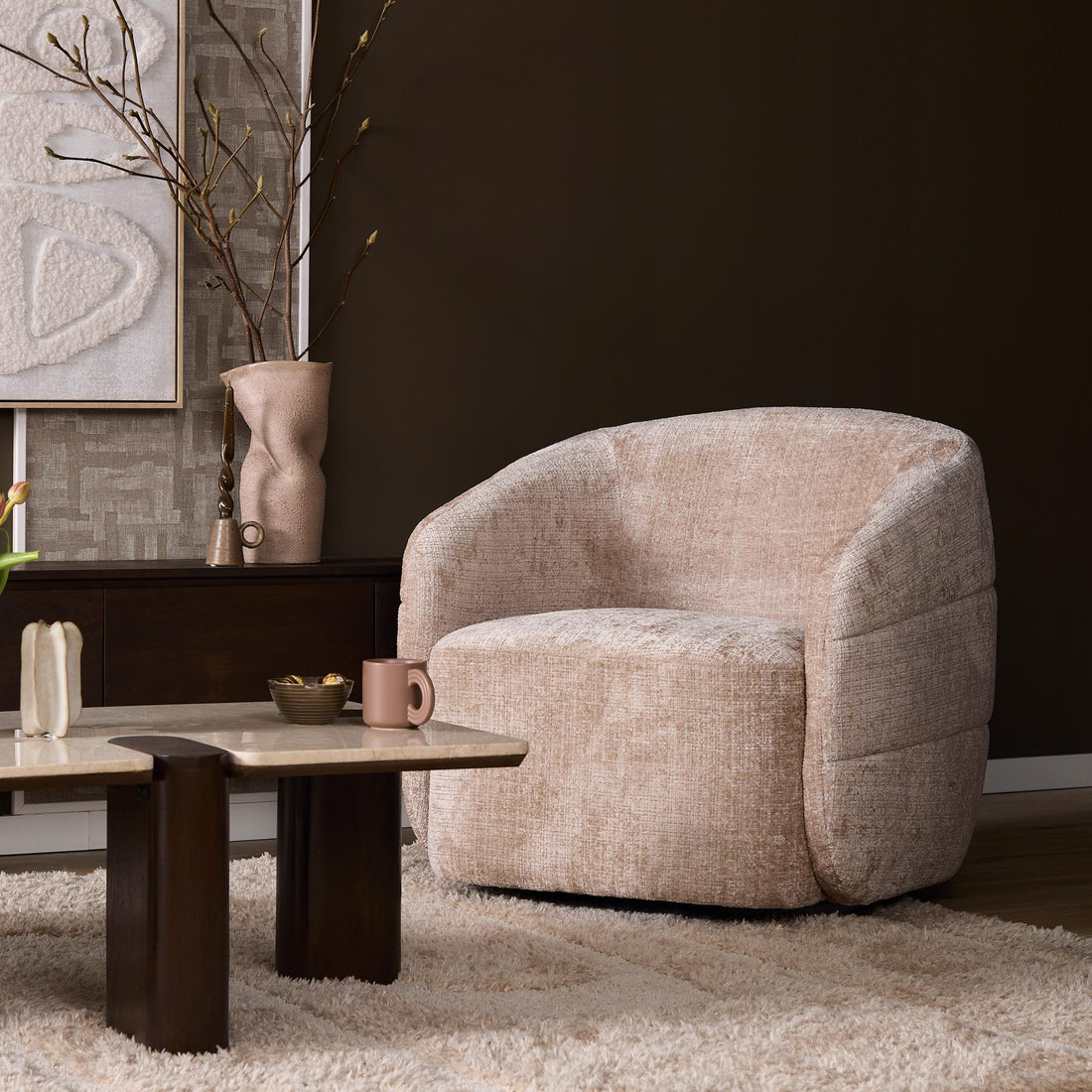 Armchair Yara Swivel Fabric Beige Starfurn