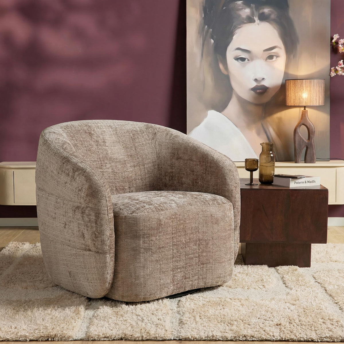 Armchair Yara Swivel Fabric Clay Starfurn