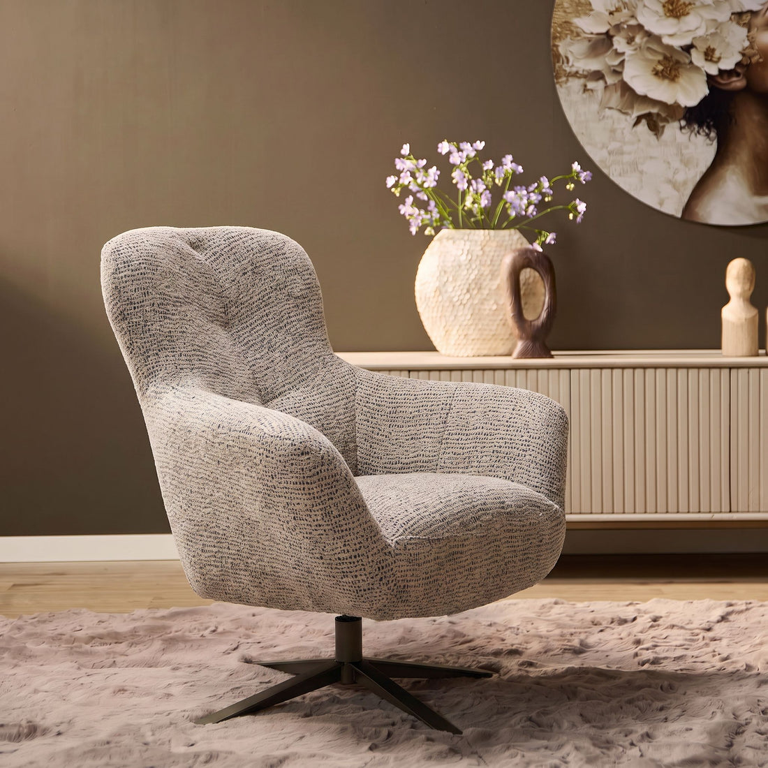 Armchair Nena Swivel Fabric Brown Starfurn