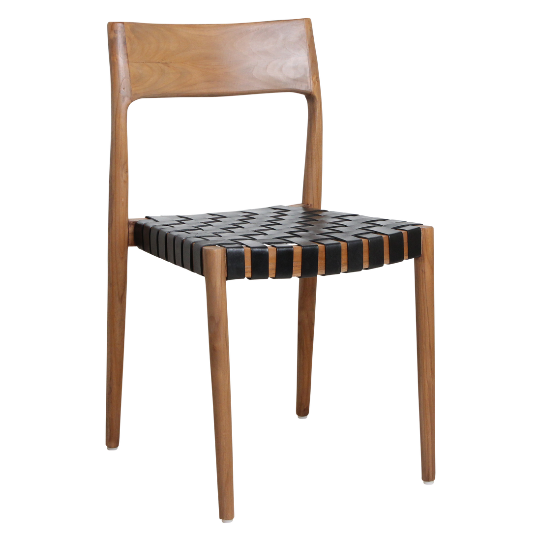 Freya Teak Dining Chair without Armrest Black Leather Set of 2 Raw Materials