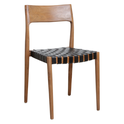 Freya Teak Dining Chair without Armrest Black Leather Set of 2 Raw Materials