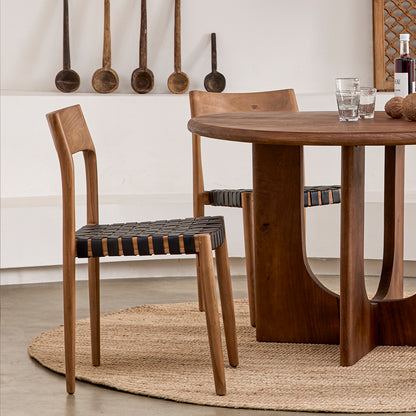 Freya Teak Dining Chair without Armrest Black Leather Set of 2 Raw Materials