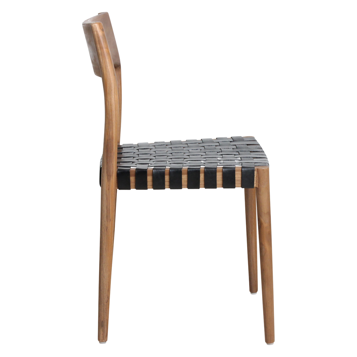Freya Teak Dining Chair without Armrest Black Leather Set of 2 Raw Materials